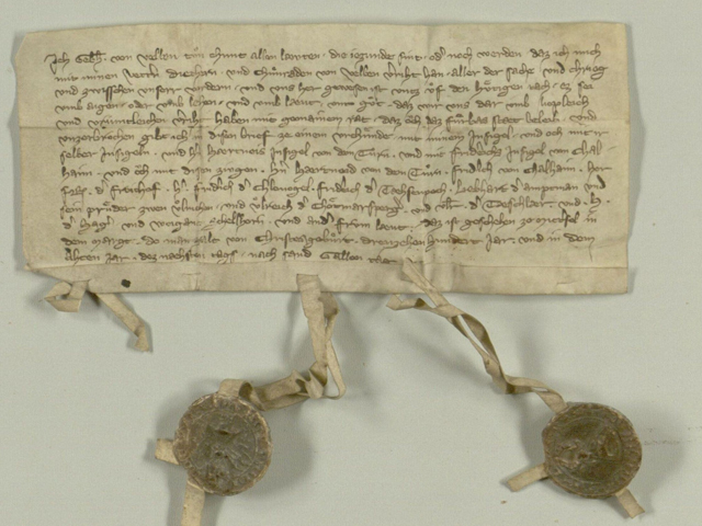 Urkunde Gebhards von Felben mit der ersten Erwähnung Mittersills als Markt.